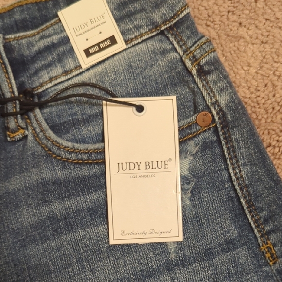 Judy Blue Women's Distressed Jean Shorts - Medium Blue/Mid Rise - Picture 2 of 3